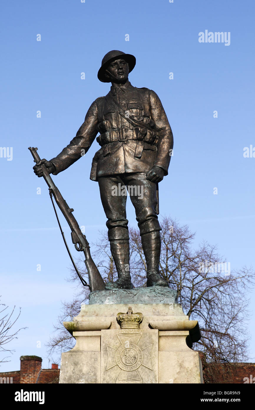 World War 1 soldier statue in grounds of Winchester Cathedral Stock