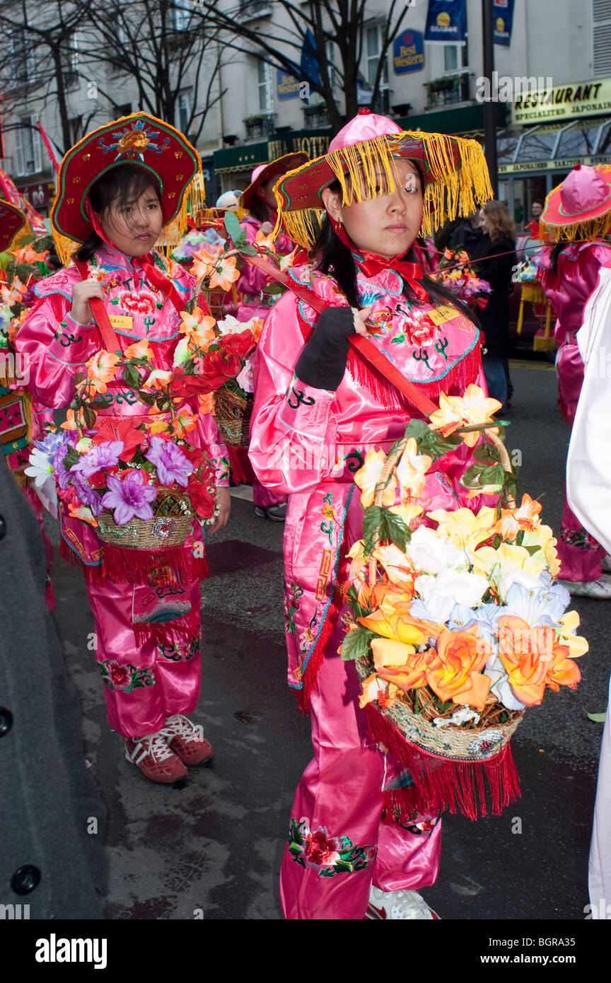 Paris, France, French-Chinese Teens in Traditional Costumes Parading in ...
