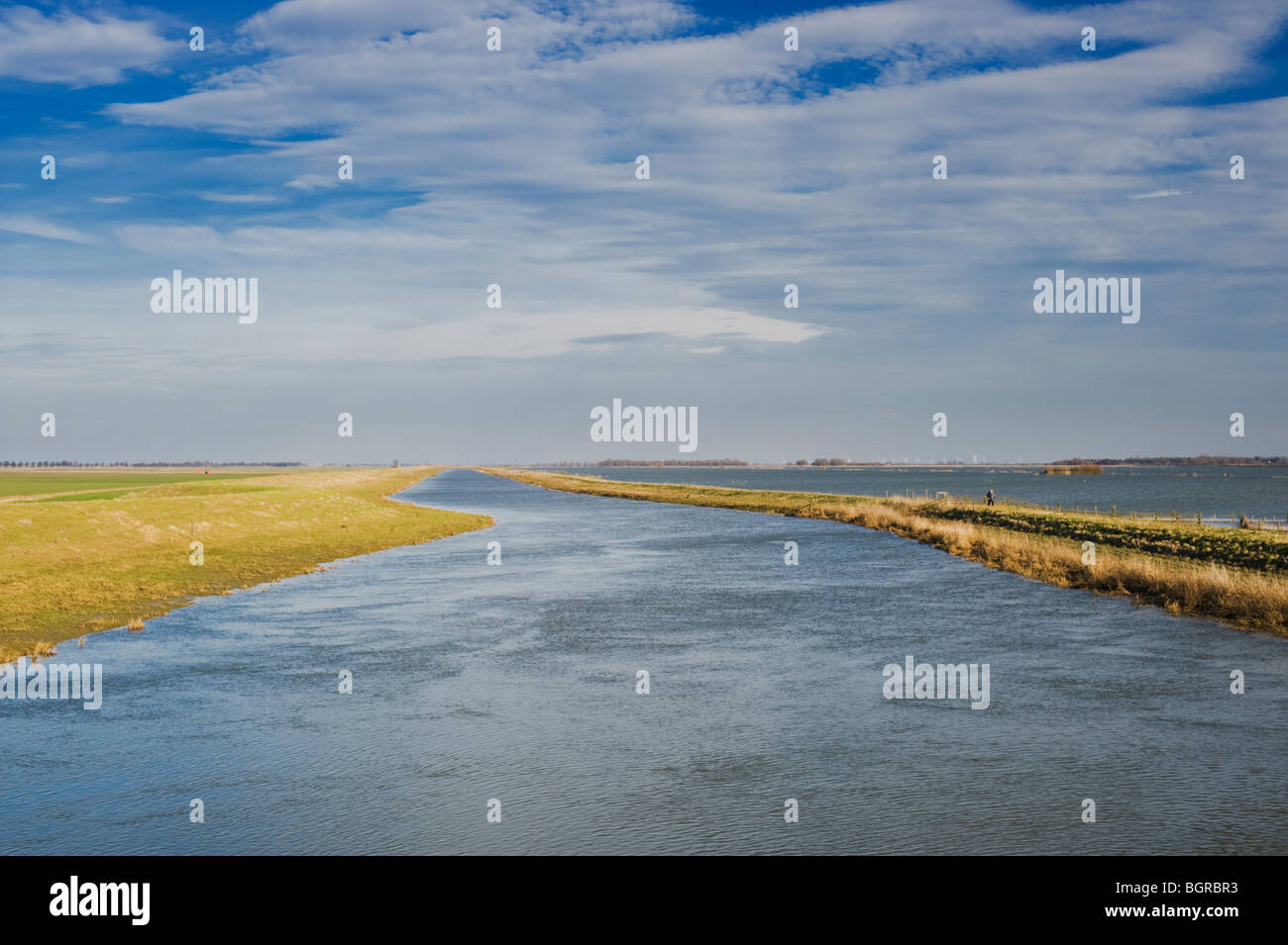 The flooded main channel of the River Nene at Whittlesey Wash, near Whittlesey, Cambridgeshire