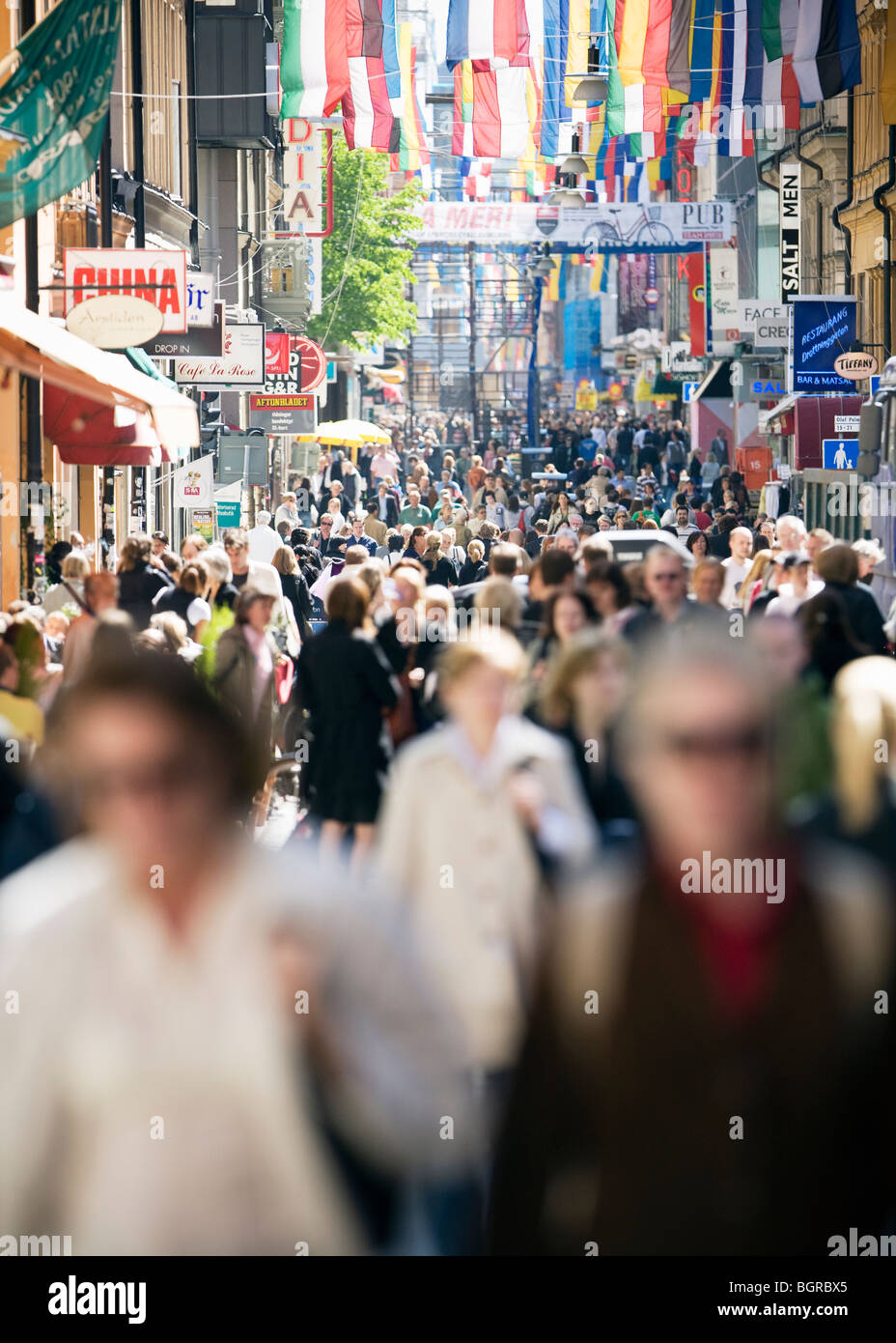 A crowd of people in the street, Stockholm, Sweden. Stock Photo