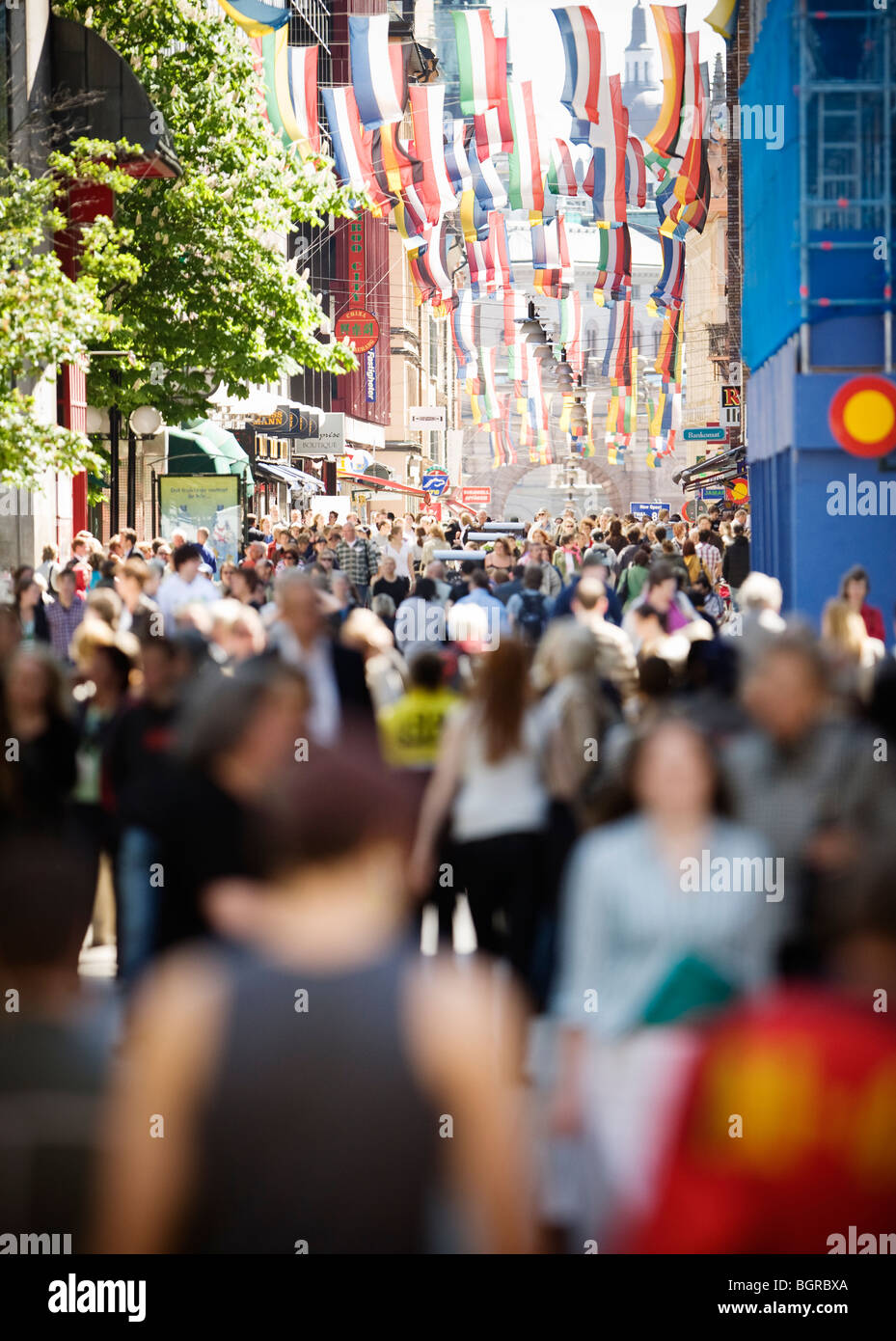 A crowd of people in the street, Stockholm, Sweden. Stock Photo