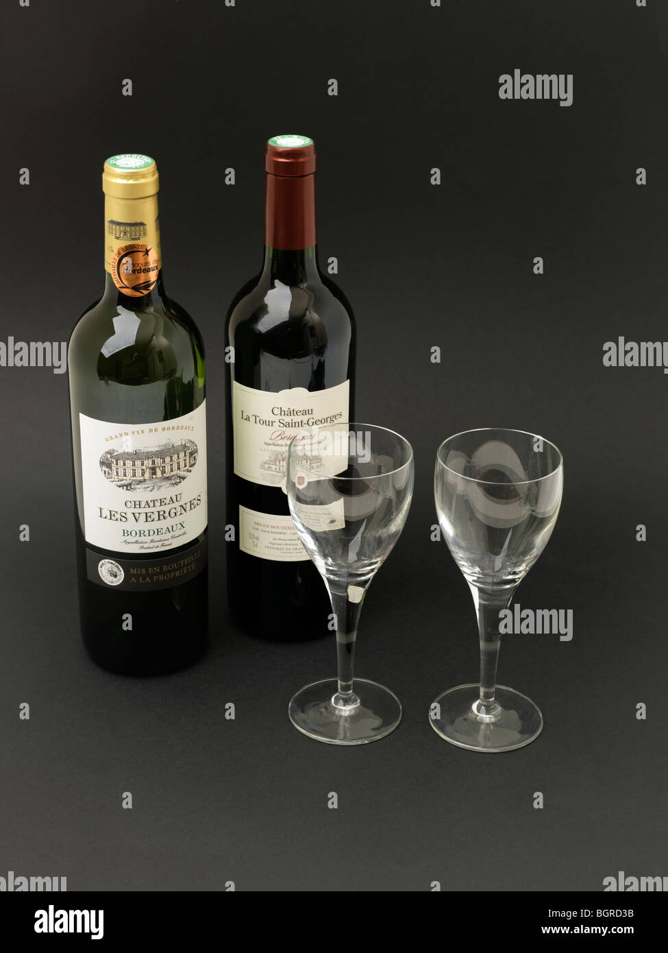 Two Bottles of Wine and Two Glasses Stock Photo Alamy