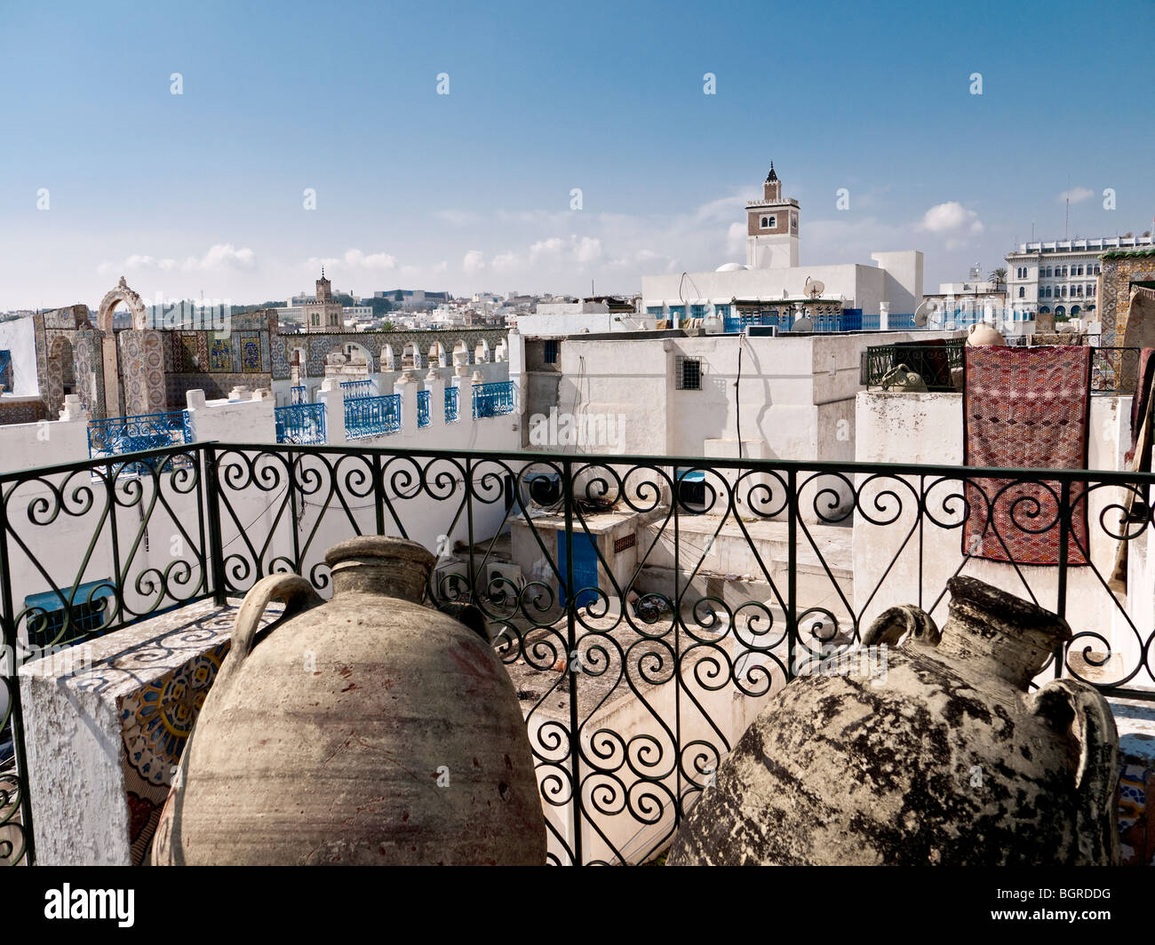 City Roof Top View over Medina Souk, Tunis, Tunisia Stock Photo