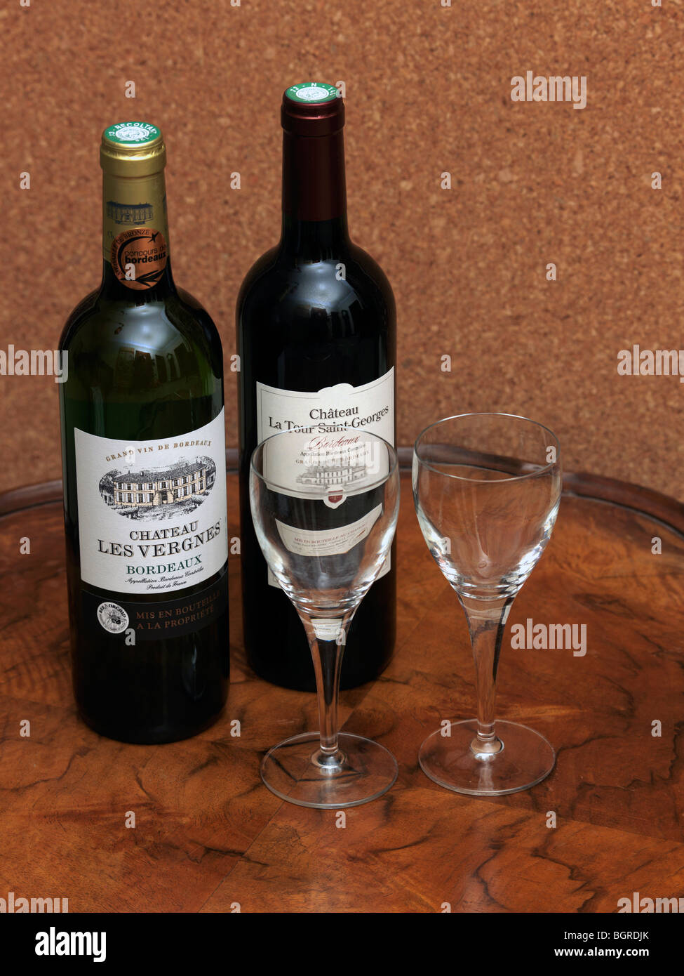 Two Bottles of Wine and Two Glasses Stock Photo Alamy