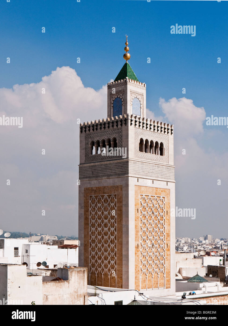 Minaret of the Great Mosque, Tunis, Tunisia Stock Photo