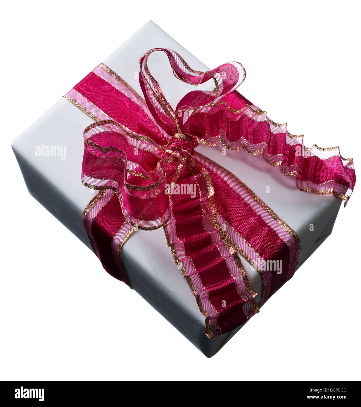 A wrapped gift against a white background. Stock Photo