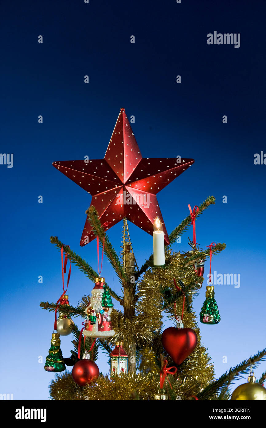 Christmas tree with a star on the top Stock Photo - Alamy