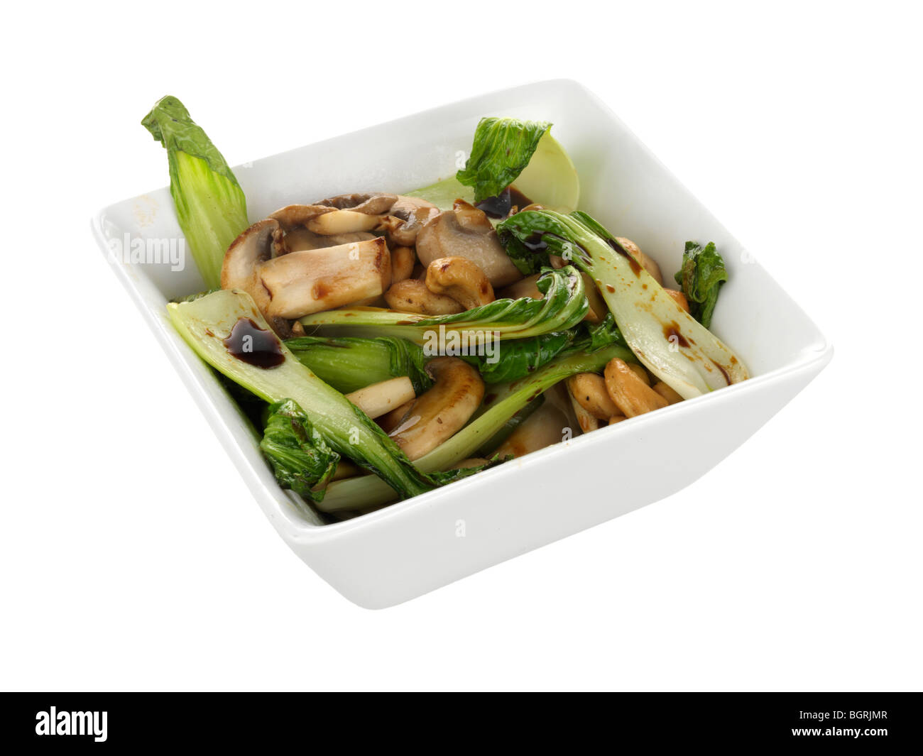 Pak Choi, Mushroom and Cashew Stirfry Stock Photo