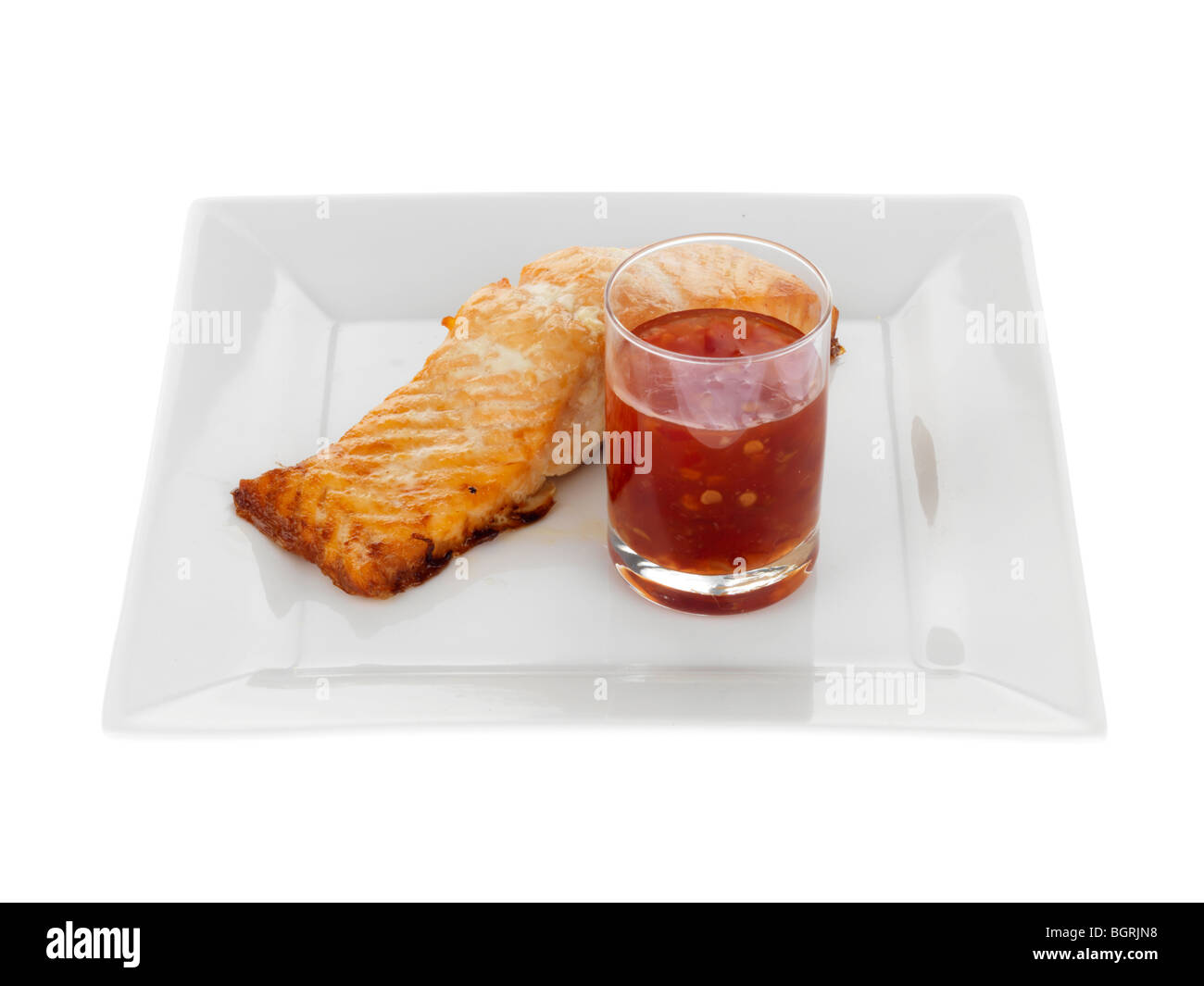 Baked Salmon with Sweet Chilli Sauce Stock Photo