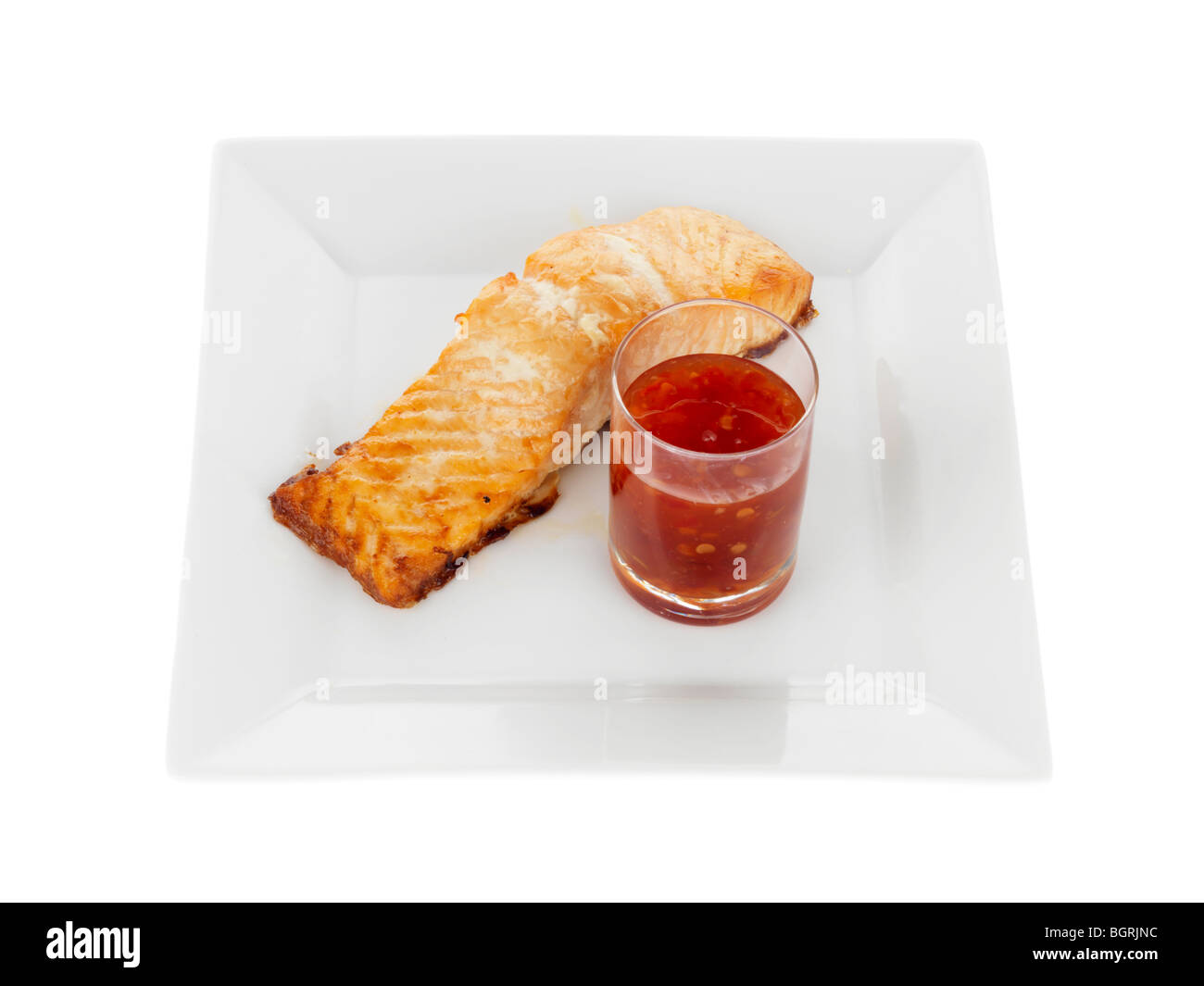 Baked Salmon with Sweet Chilli Sauce Stock Photo