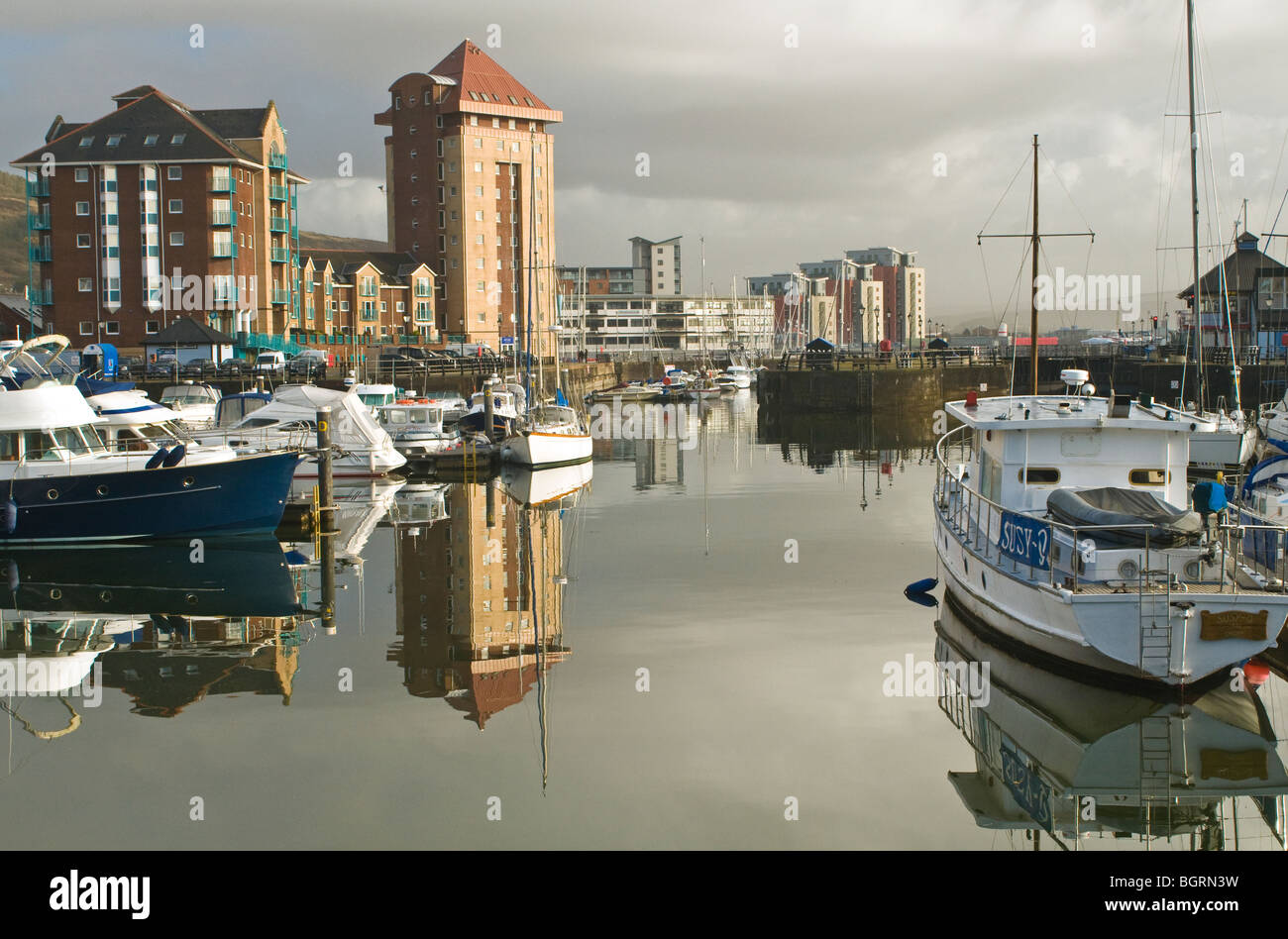 Swansea Marina, a new development around the old Swansea docks in south Wales Stock Photo