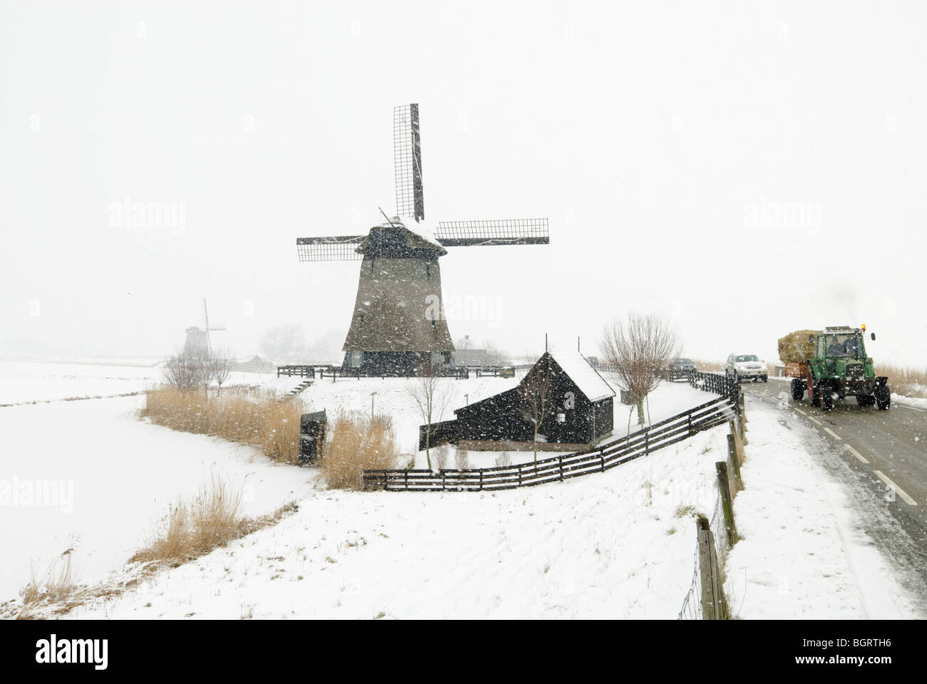 Beautiful winter windmill landscape in Schermerhoorn the Netherlands  Stock Photo