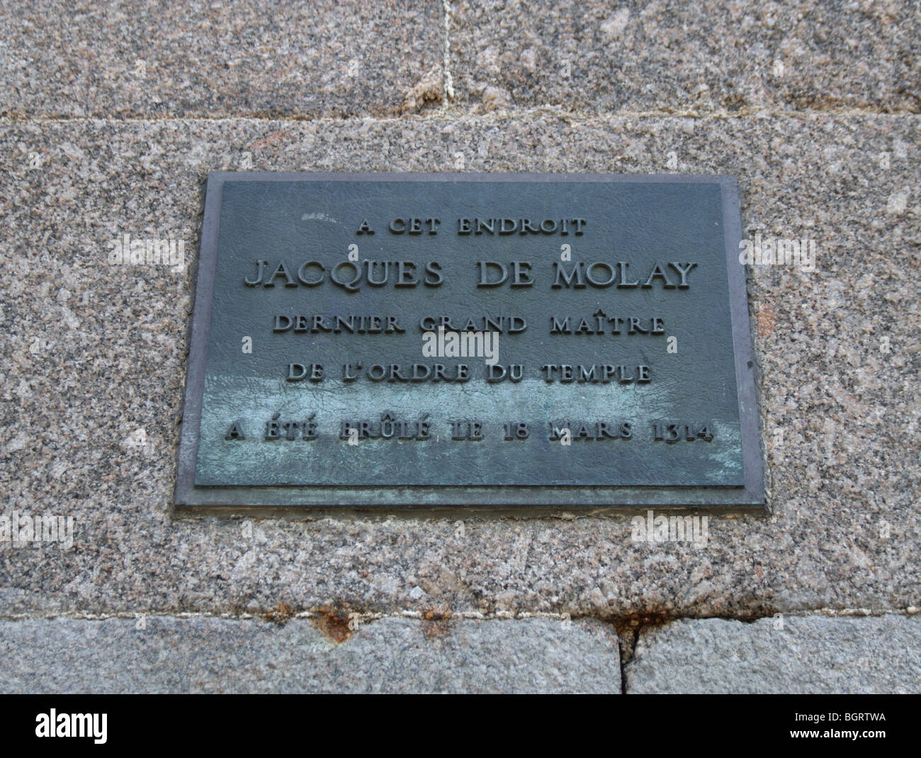 Plaque commemorating the place where Jacques de Molay was