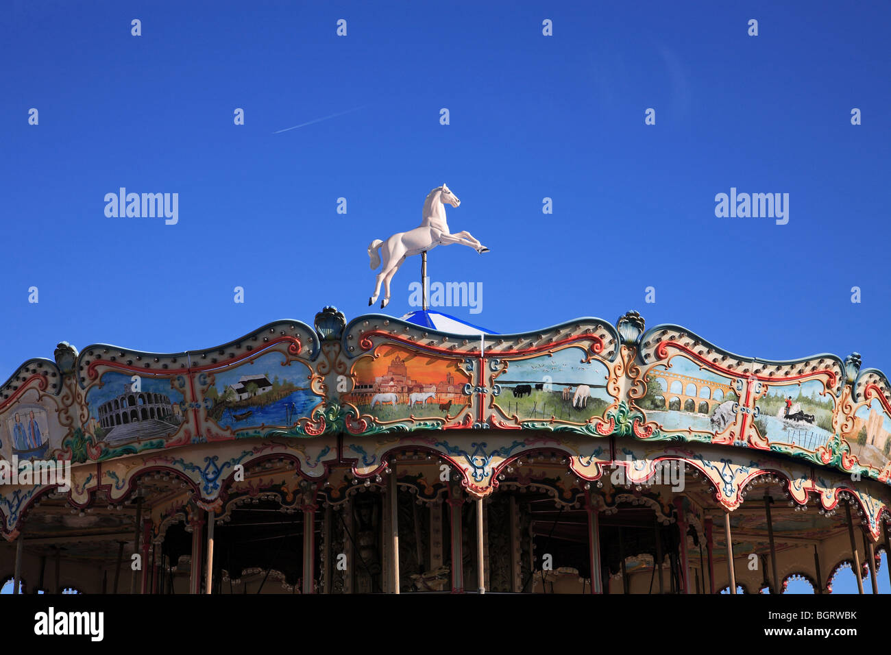 Traditional Carousel in Les Saintes Maries de La Mer, Camargue, Provence France Stock Photo