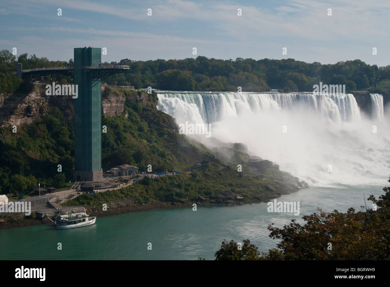 Prospect Point observation tower on the American side of Niagara Falls as seen from the Canadian side. Stock Photo
