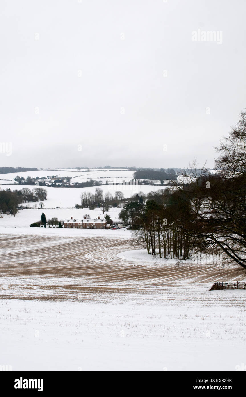 Chartham downs Snow kent countryside england UK Stock Photo