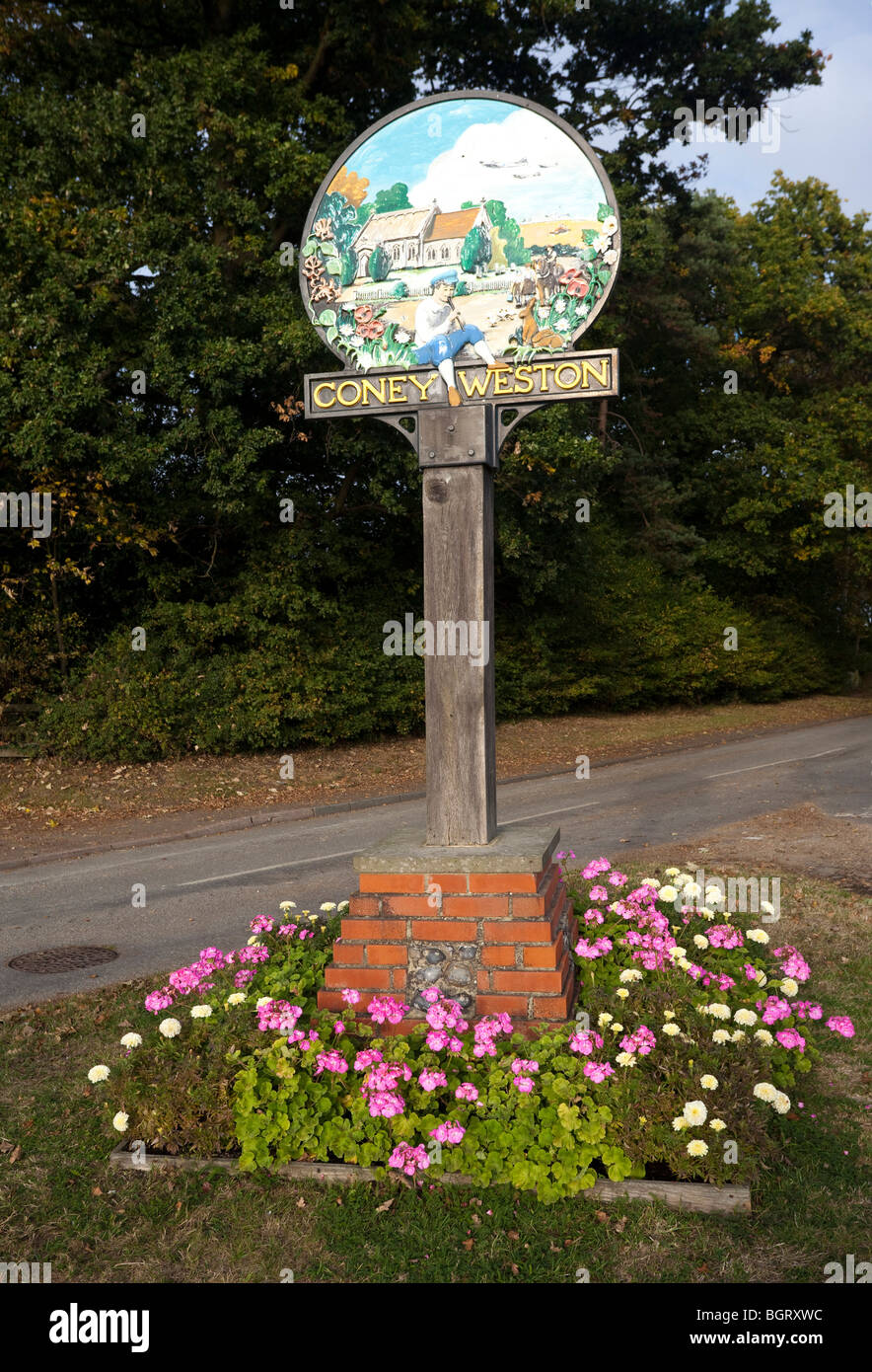 Coney Weston village sign, Suffolk, UK Stock Photo Alamy