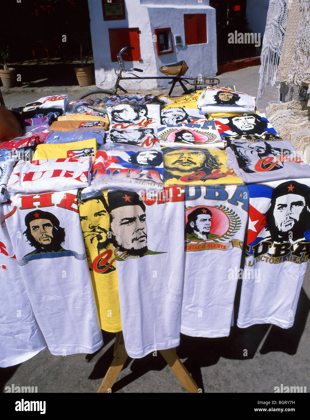 T-shirt stall, Mercado de la Catedral, Old Havana, Havana, La Habana, Republic of Cuba Stock Photo
