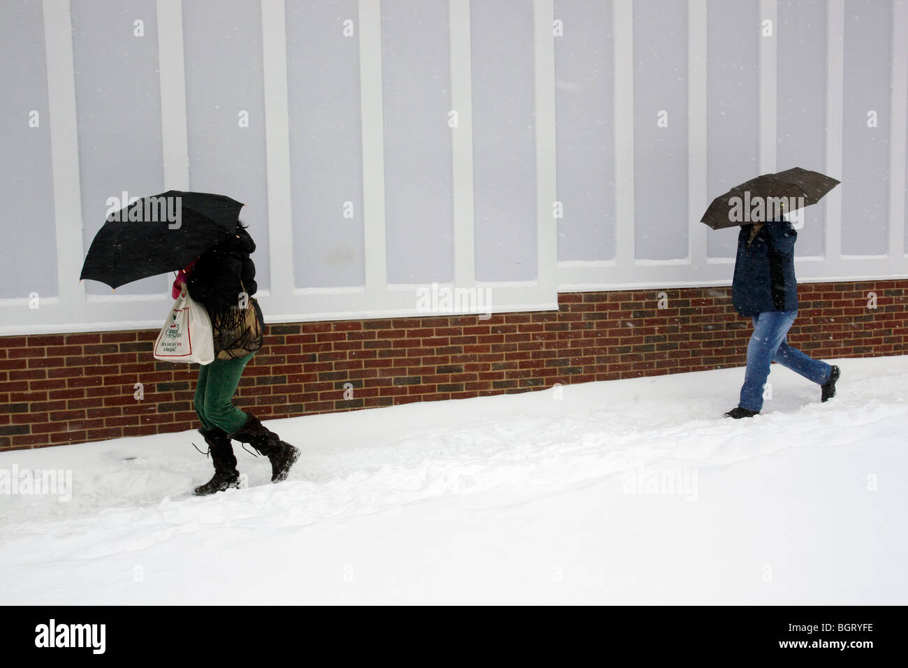Pedestrians in a snow storm, Boston, Massachusetts Stock Photo