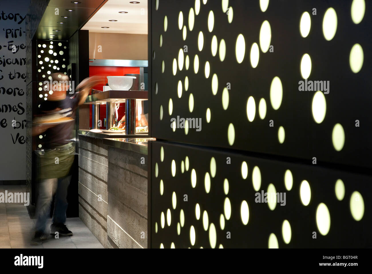 nando's restaurant spinningfields manchester, close up of wall lighting ...