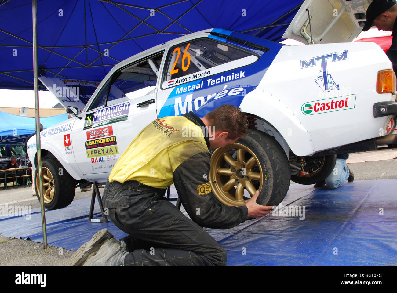 Ford Escort Mk II BDA in service area between special stages at 2009  Paradigit-ELE rally, Netherlands Stock Photo - Alamy