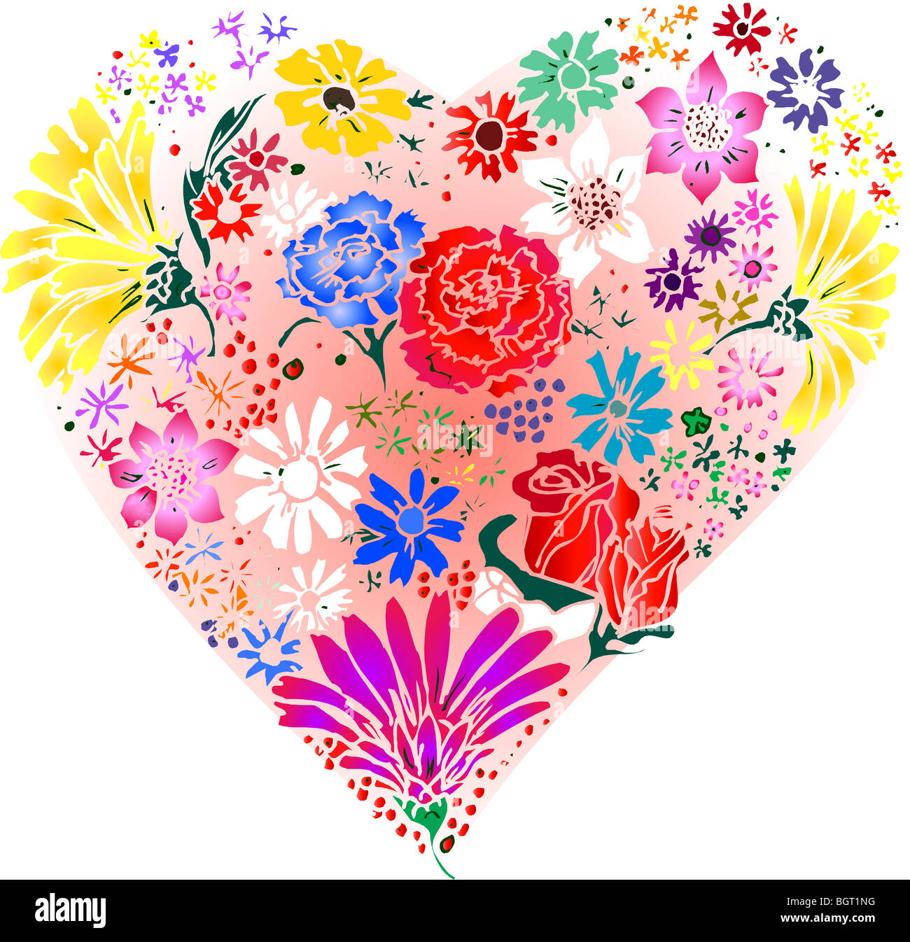 Vector Flowers Made into a Heart Stock Photo - Alamy