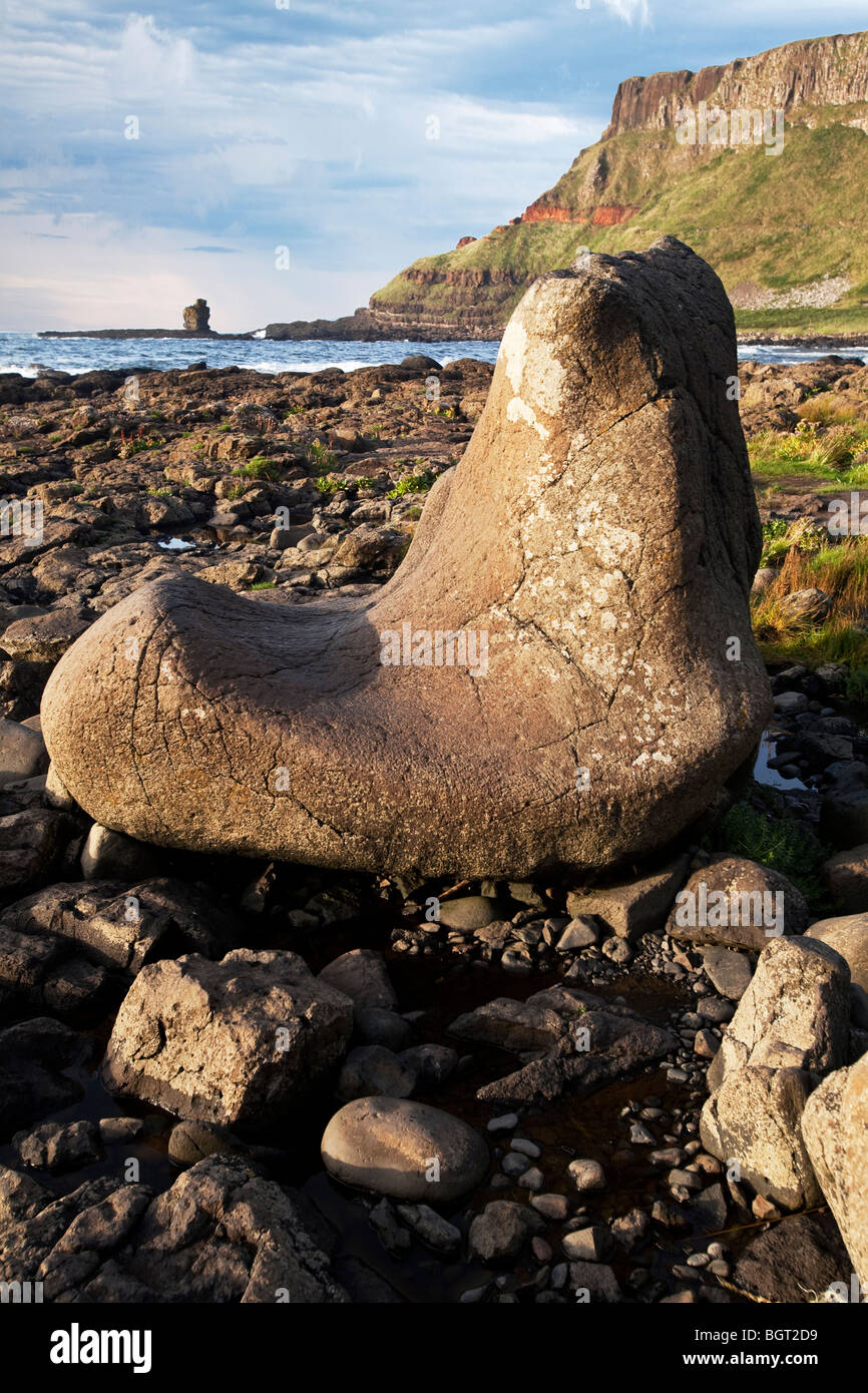 Boot left behind by Benandonne at the Giant's Causeway Antrim Northern Ireland a natural phenomena and a world heritage site. Stock Photo