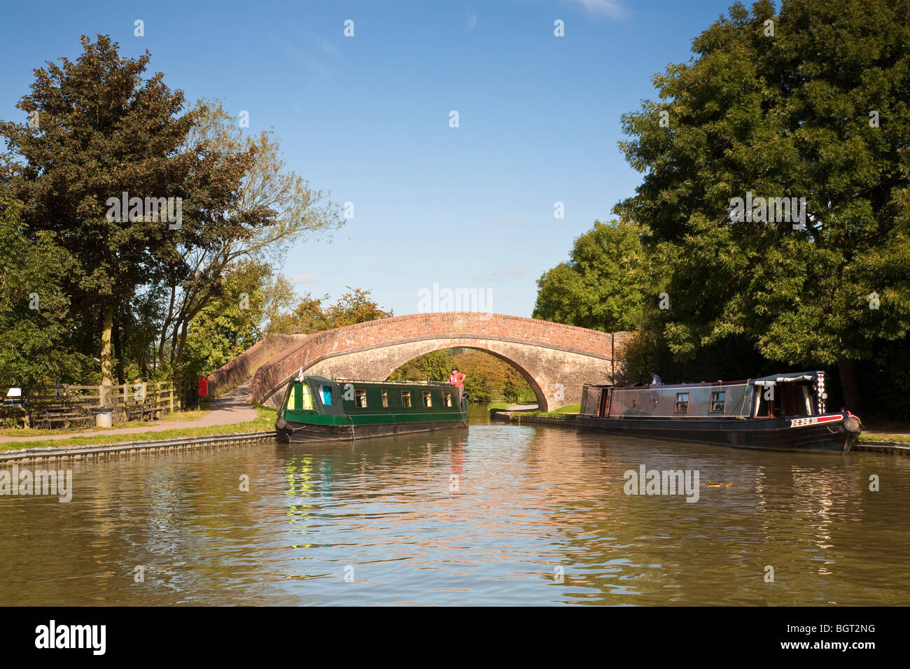 Narrow boats in Foxton basin on the Grand Union canal. Stock Photo