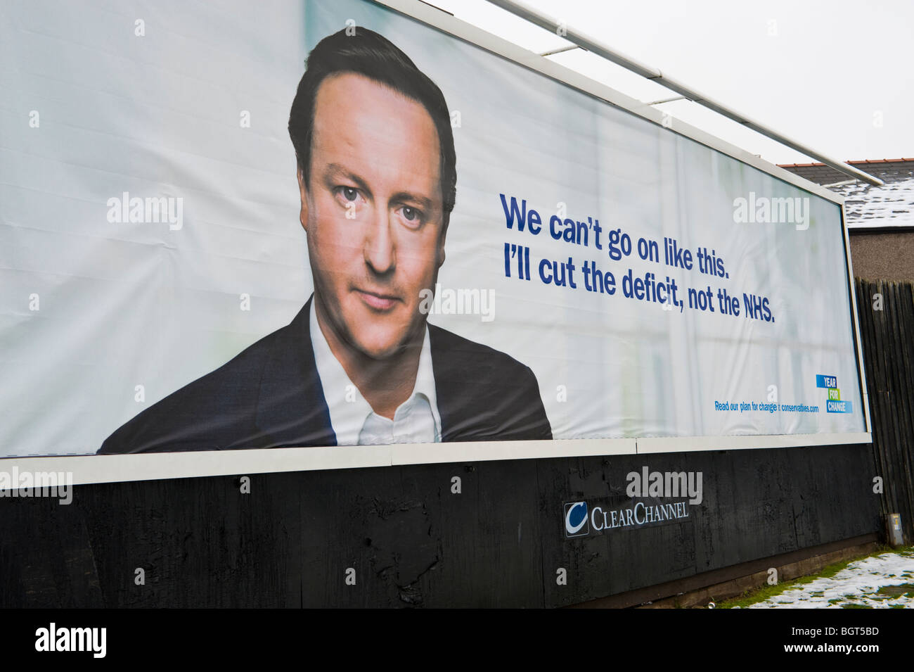 Conservative Party leader David Cameron featured on ClearChannel billboard site in Newport South Wales UK Stock Photo