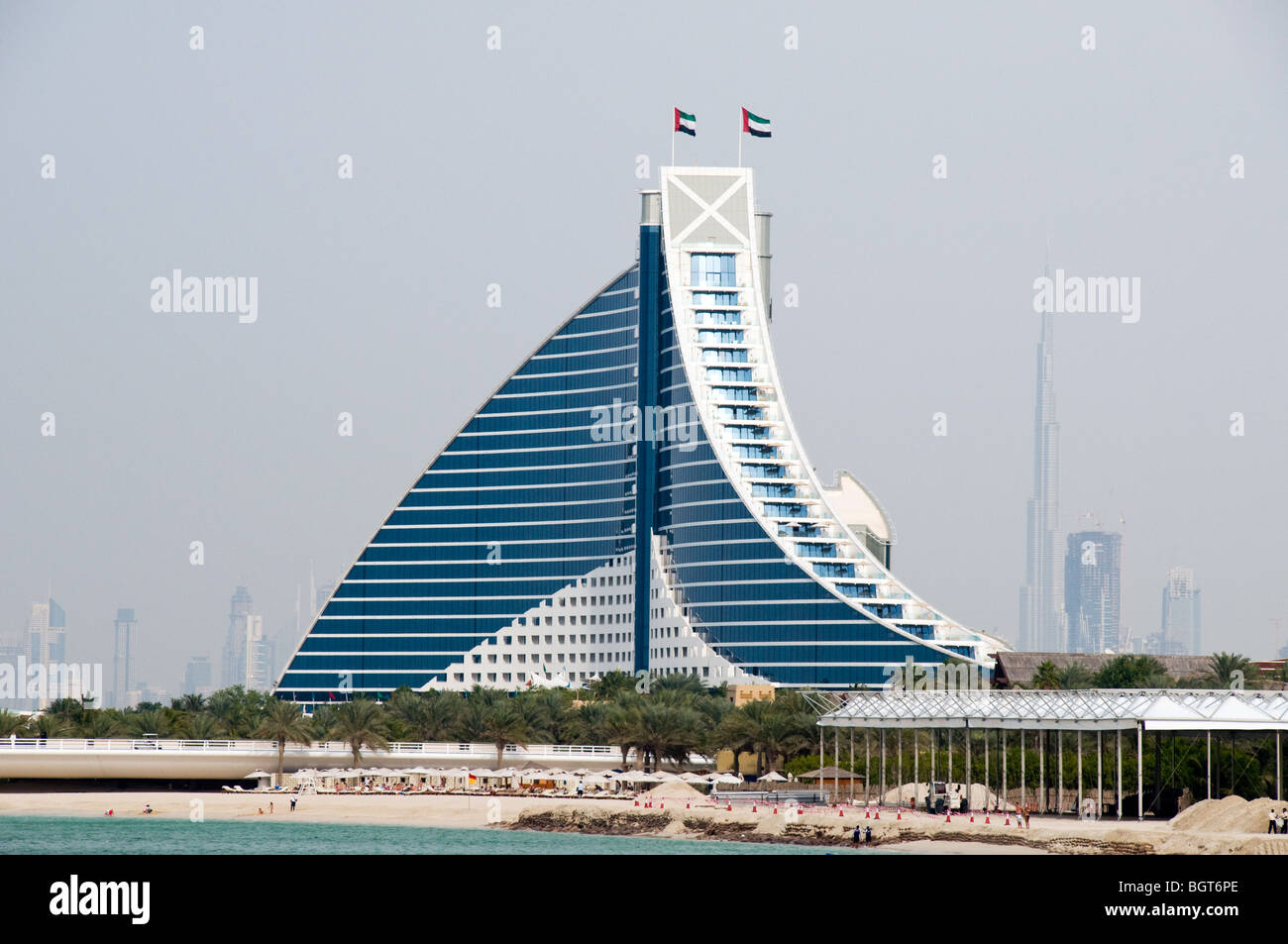 Jumeirah Beach Hotel With Burj Khalifa In The Background