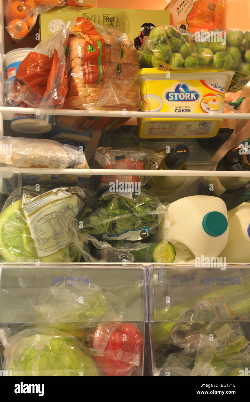 A close up of a vegetarians fridge stuffed full with especially fresh vegetables. Stock Photo