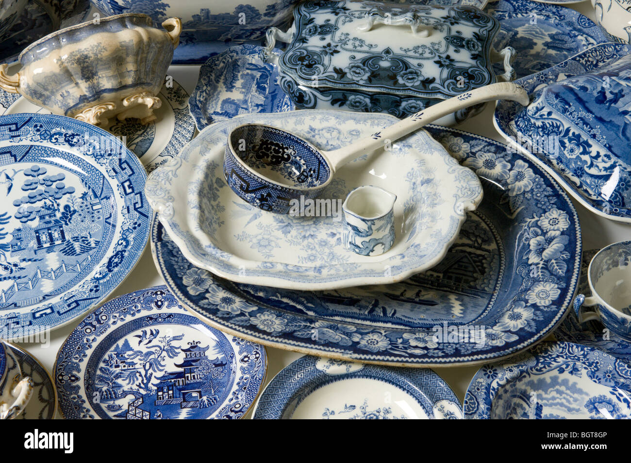 A selection of English blue and white domestic pottery Stock Photo Alamy
