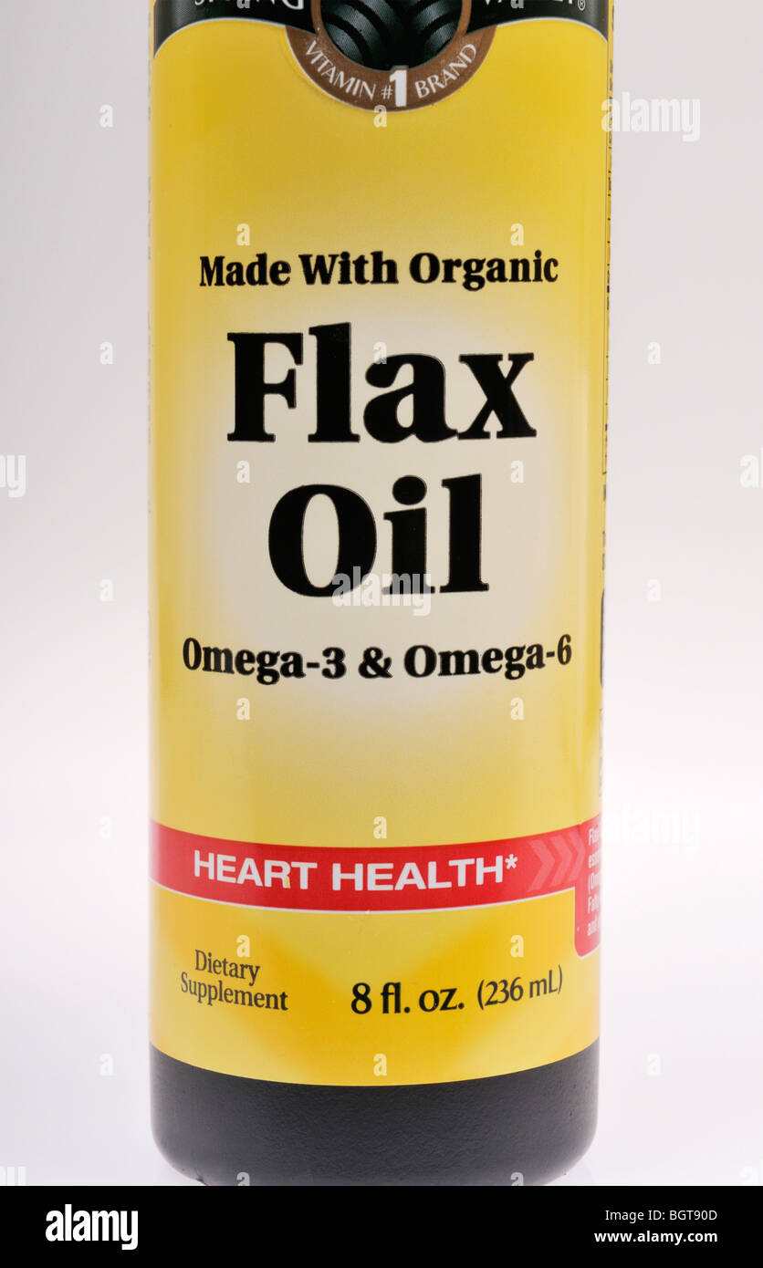 Bottle of Flaxseed Oil dietary supplement Stock Photo