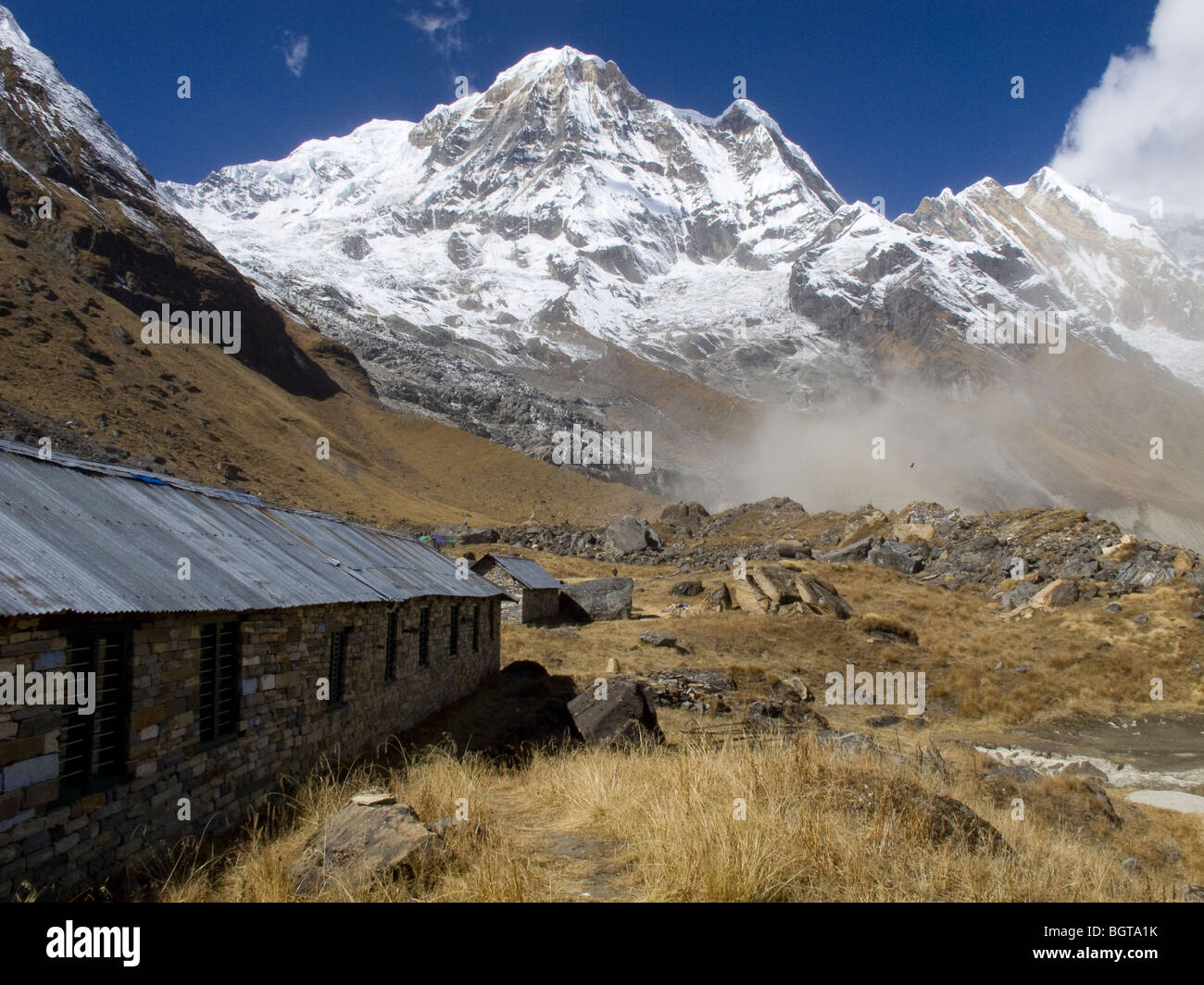 Annapurna Base Camp building in front of Annapurna South mountain, Nepal  Stock Photo - Alamy