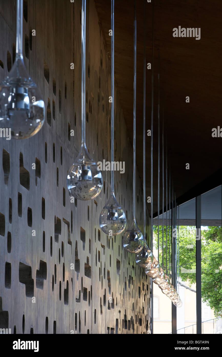 tea tenerife espacio de las artes, close up shot of a row of glass pendant lights Stock Photo