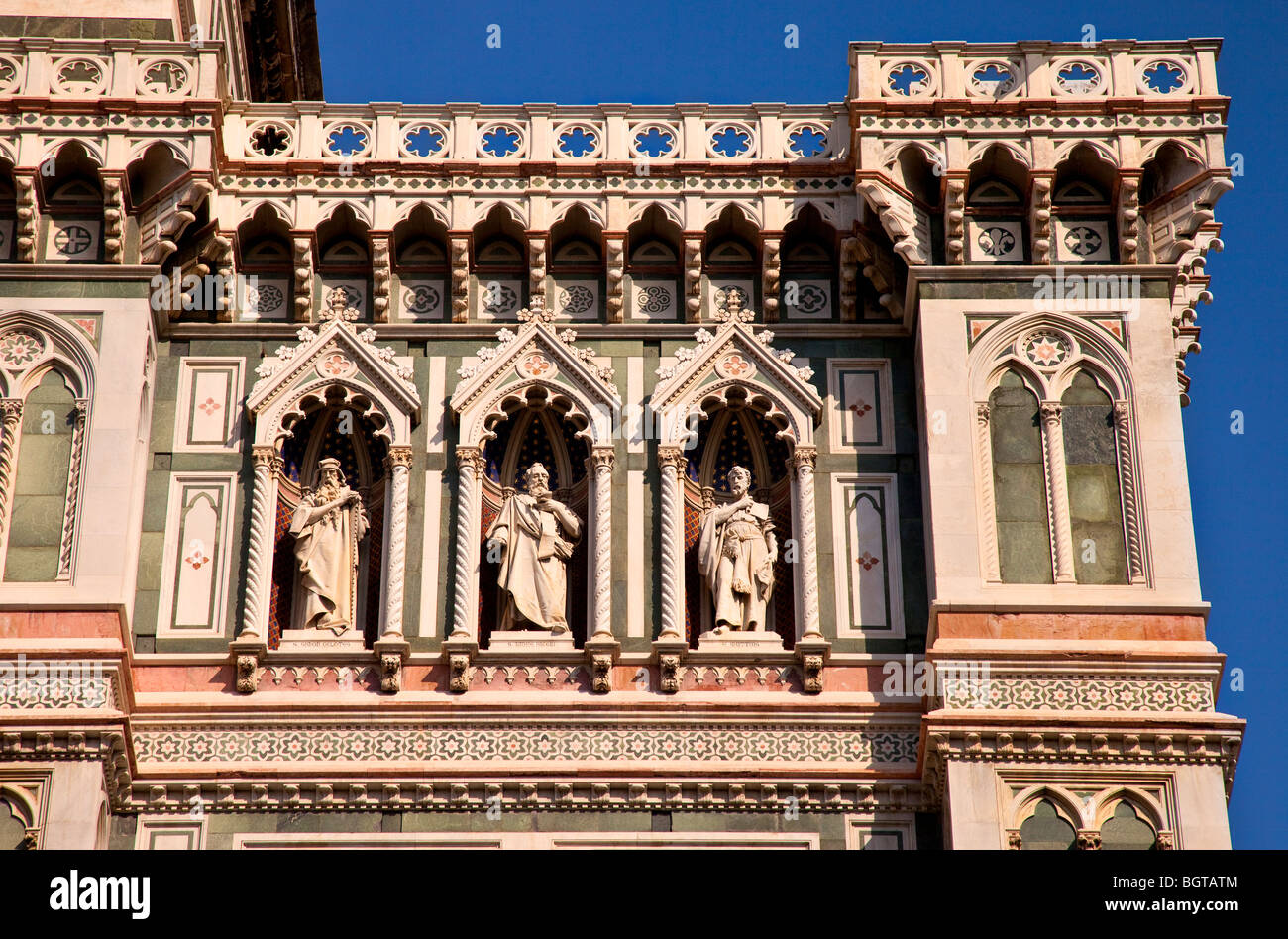 Sculptures and architectural details on the Duomo - Santa Maria del Fiore, in Florence Tuscany Italy Stock Photo