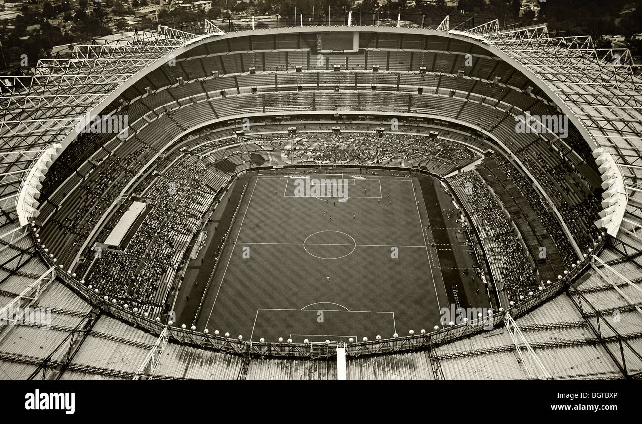 aerial view above Aztec Stadium Stadio Azteca Iztapala designed by Pedro Ramirez Velazquez and Rafael Mijares Stock Photo