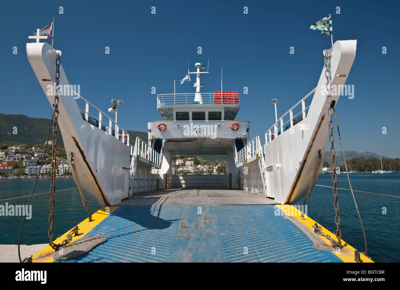 Poros town greece greek islands transport vessel sea hires stock