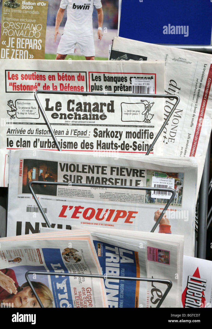 French newspapers on sale, London Stock Photo