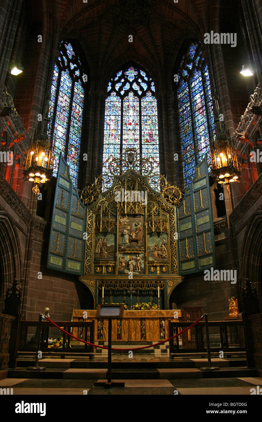 Altar And Stained Glass Windows In The Lady Chapel In Liverpool's