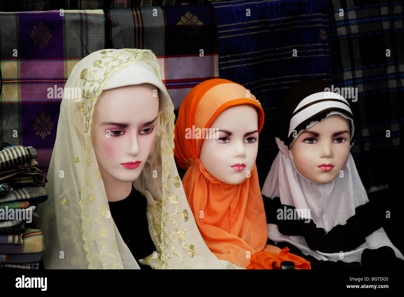 Mannequin's wearing Muslem head scarfs Stock Photo