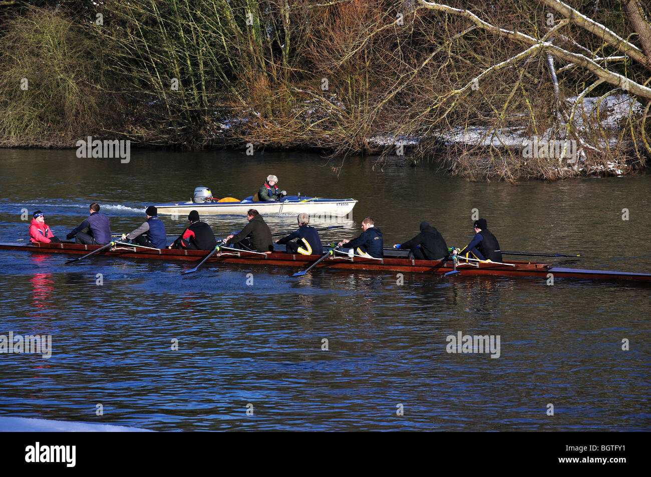 Rowing boat on Thames River, Oakley Court Hotel, Windsor, Berkshire, England, United Kingdom Stock Photo