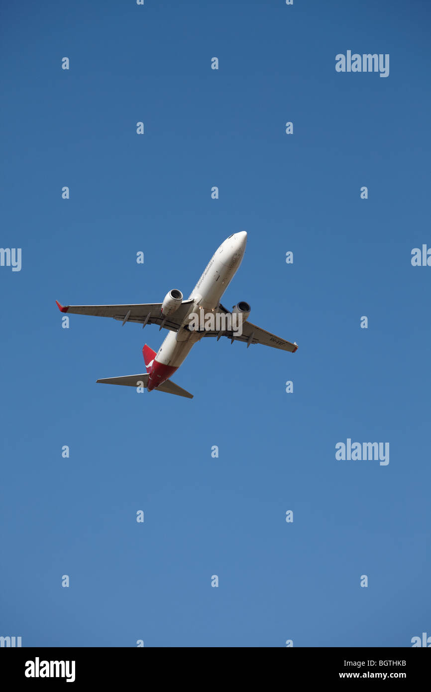 A Qantas Boeing 737-800 taking off from Adelaide airport. Stock Photo