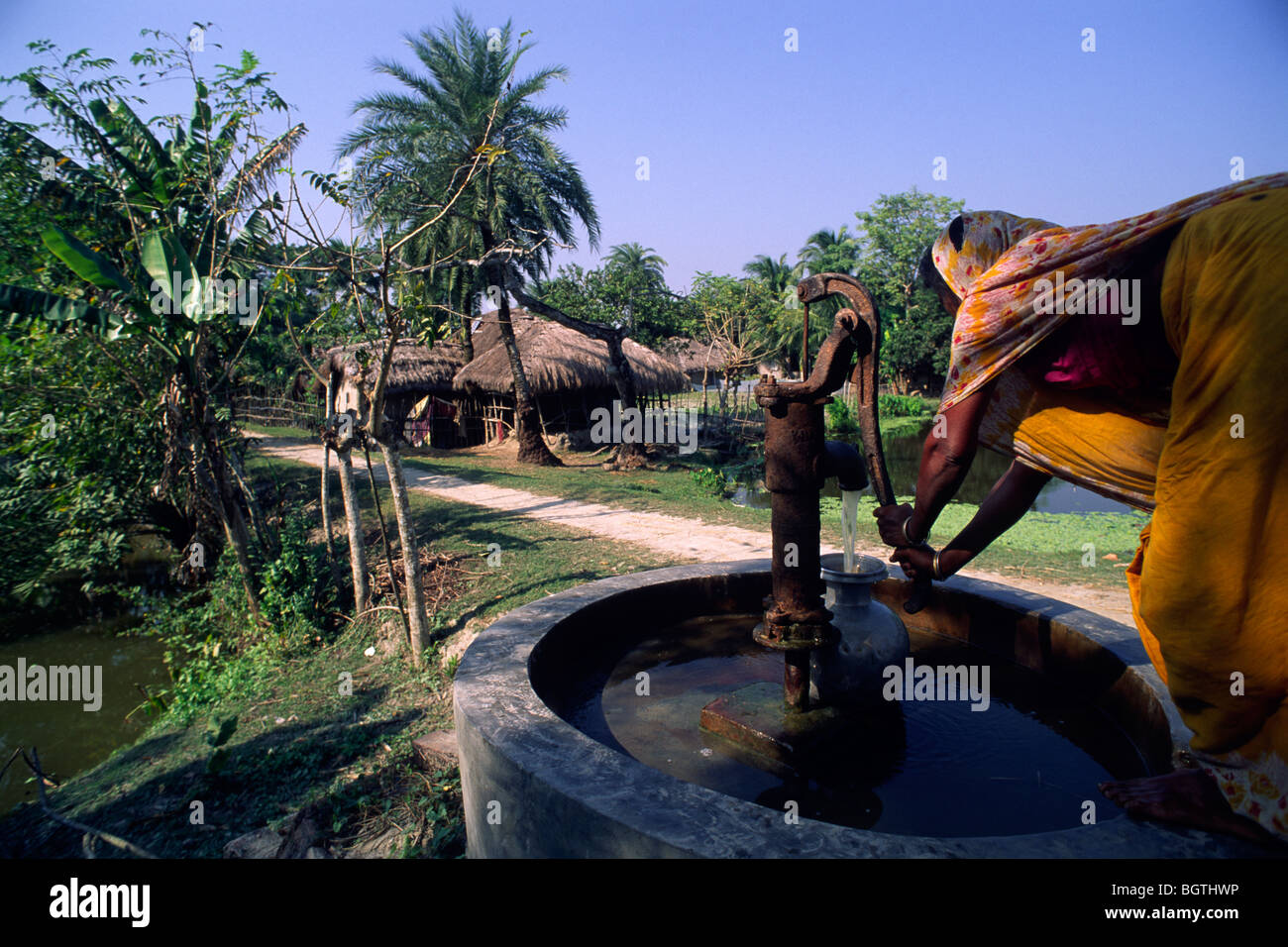 India, West Bengal, Sunderbans, Ganges Delta, water pump Stock Photo