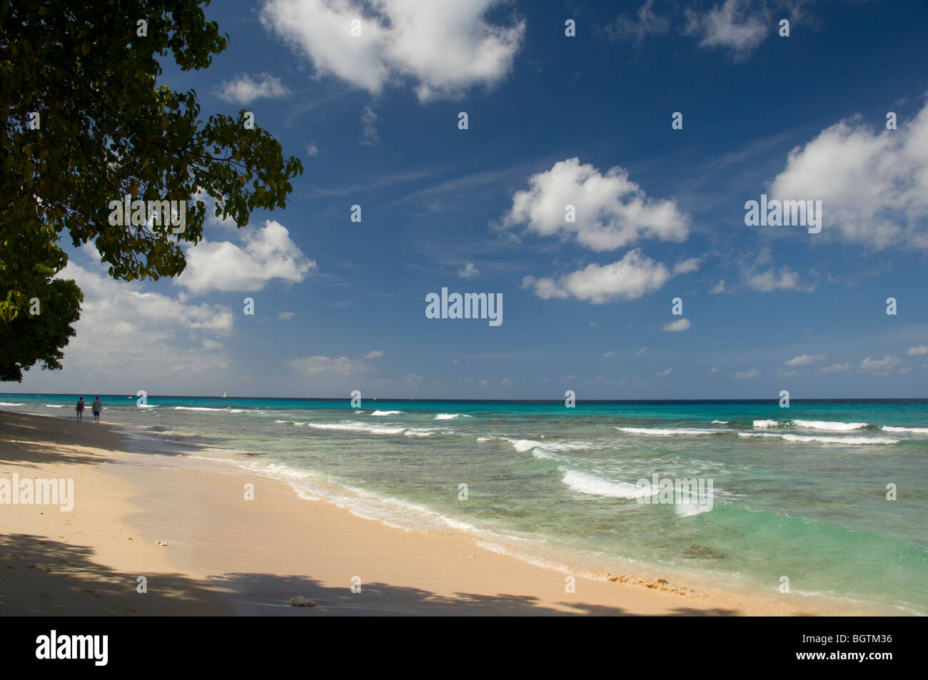Sea and sand at Sandy Lane Bay on the West coast of Barbados, The Windward Islands, The Caribbean Stock Photo