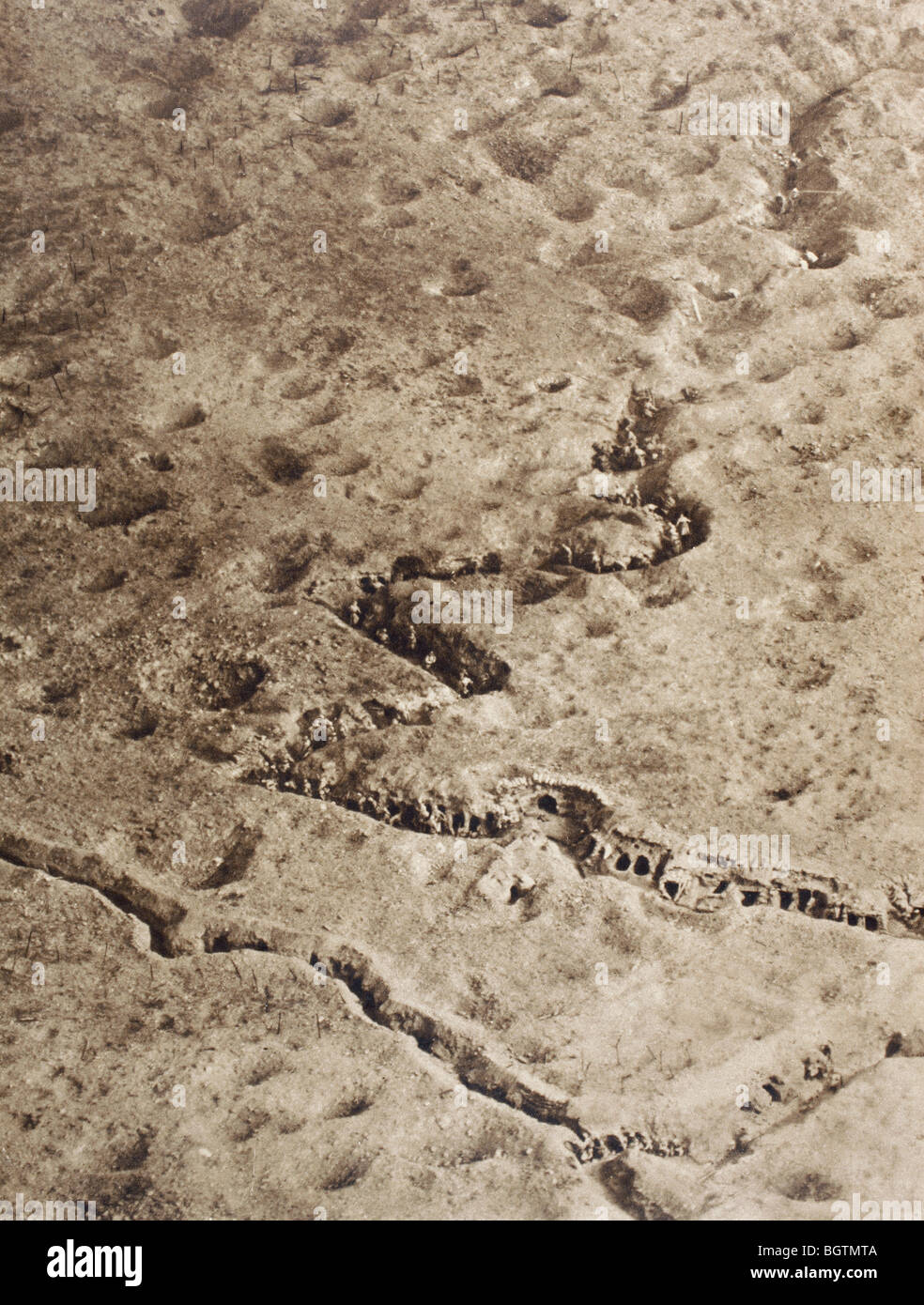 Aerial view of trenches on the Somme battlefield during the First World War. Stock Photo