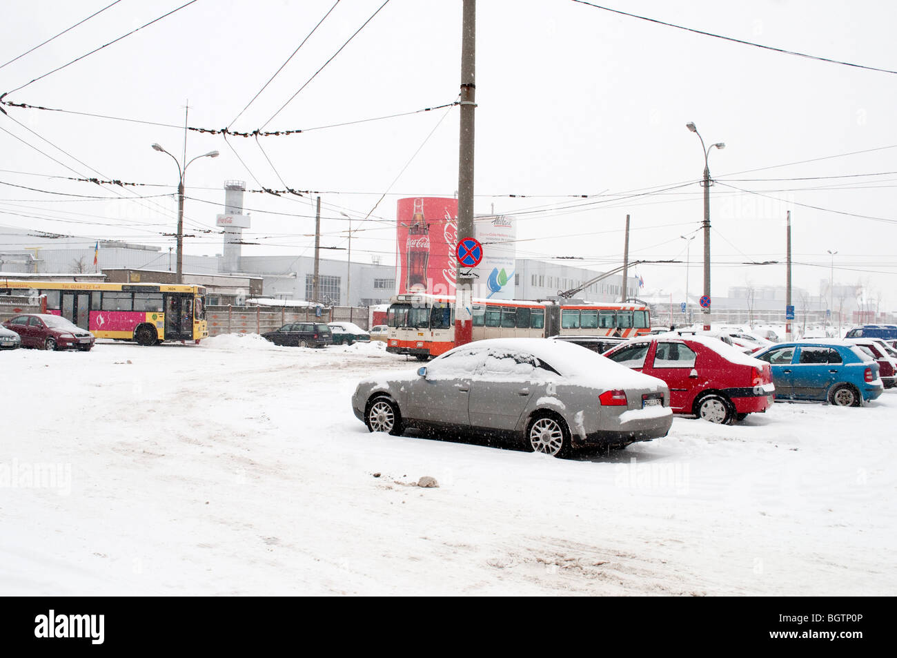 Winter snow at bus station in Ploiesti Romania Eastern Europe Stock Photo