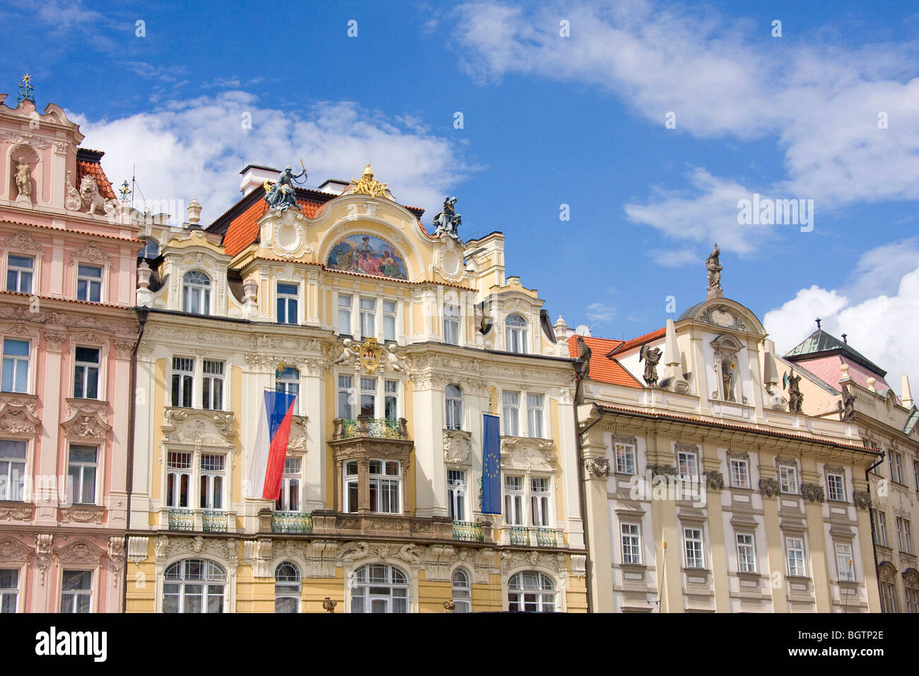 Art Nouveau Buildings on Old Town Square Prague Stock Photo