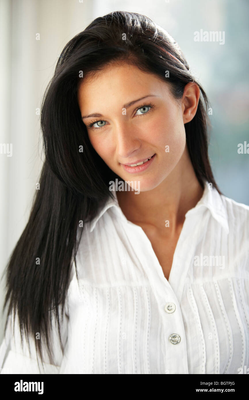 Portrait of attractive brunette girl Stock Photo - Alamy