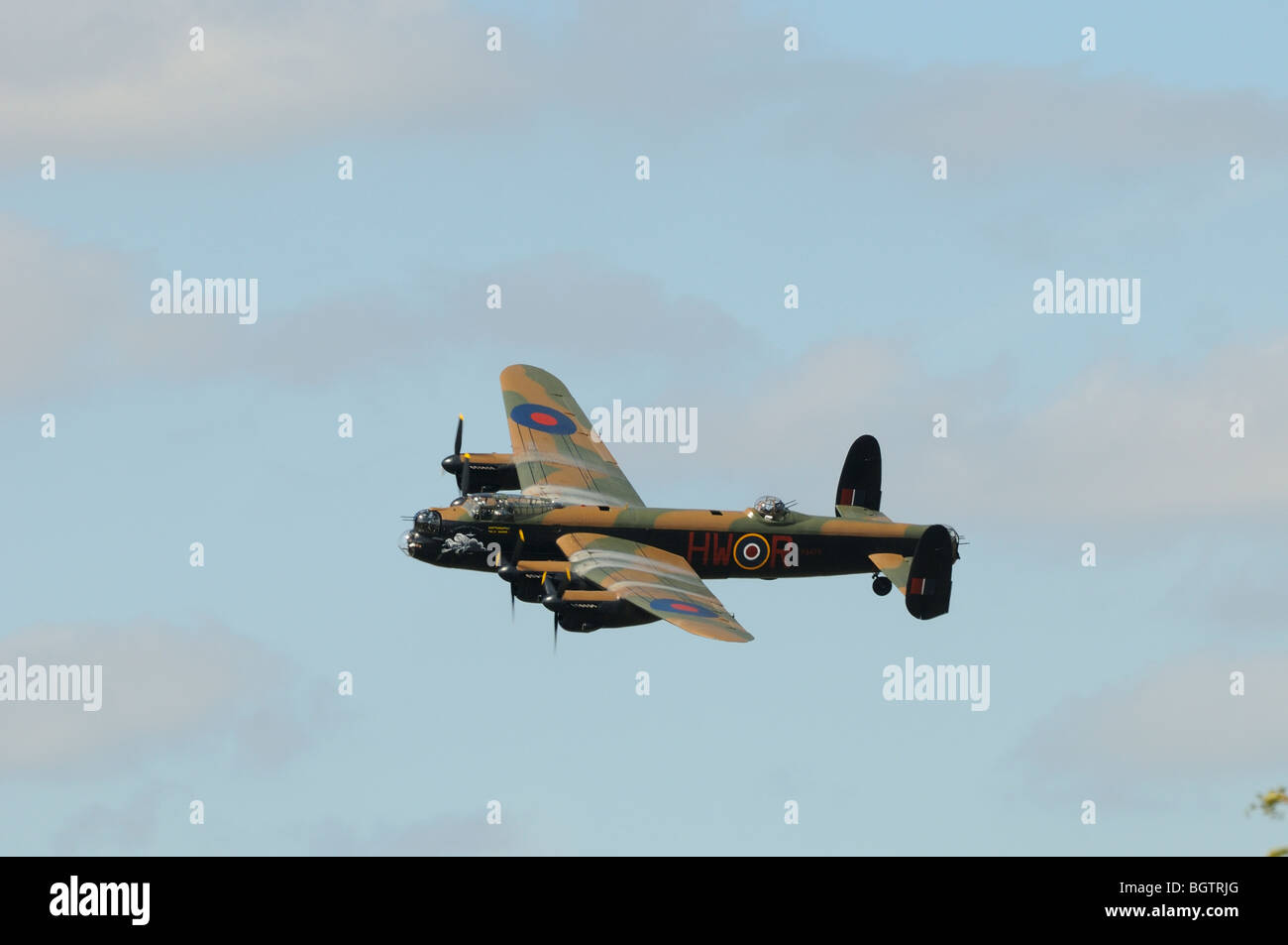 Lancaster Bomber, battle of britain memorial flight, in flight over Oxfordshire. Stock Photo